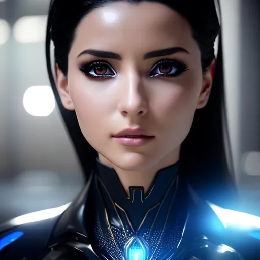 Prompt: A photo realistic illustration, rendered in Unreal Engine 5.0, of a beautiful Re-l Mayer from Ergo Proxy (2006) in her 30s with Electric Blue eye makup under a black suit with shoulder length straight black hair, intricate, seductive, Dark Fantasy, Japanese Cyberpunk, Sc-Fi, Surrealist, Anime, by Shûkô Murase, Funimation, DeviantArt, Castlevania anime, artstation, Midjourney, cgsociety, digital painting, Dark black, seductive, symmetrical, vivid, tone mapping, colorgrading, HDR, 4k, sharp focus, natural lighting