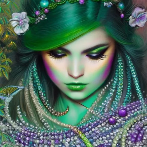 Prompt: A alien empress, beautiful face, stunning snake green eyes, ombre gradient green hair, green sculptural 
dress made of gradient green snake scales details by pino daeni, tom bagshaw, Cicely Barker, Daniel Merriam, intricate details by Andrew atroshenko, James Jean, Mark Ryden, charlie bowater, WLOP, Jim Burns, Megan duncanson, beautiful face, full body photo, very detailed, high definition, crisp quality, cinematic smooth, cinematic lighting, ultrarealistic, crispy focus 