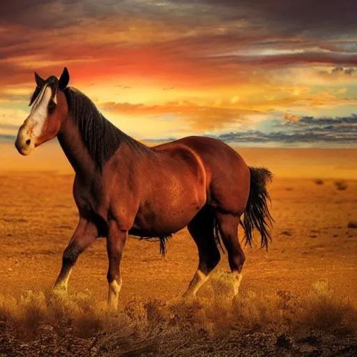 Prompt: wild west horse wandering the desert in america art