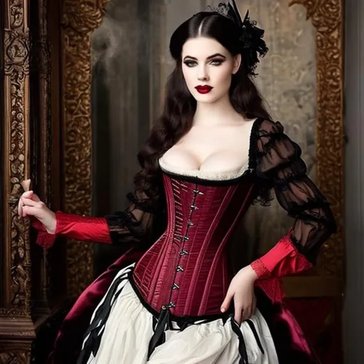 Prompt: Victorian era, beautiful woman, corset, vampire