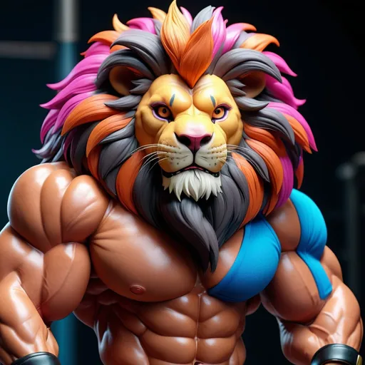 Prompt: lion fused with a bodybuilder fused fused with a rabbit, unbelievably real, vivid colors, 8K, UHD, realistic, 