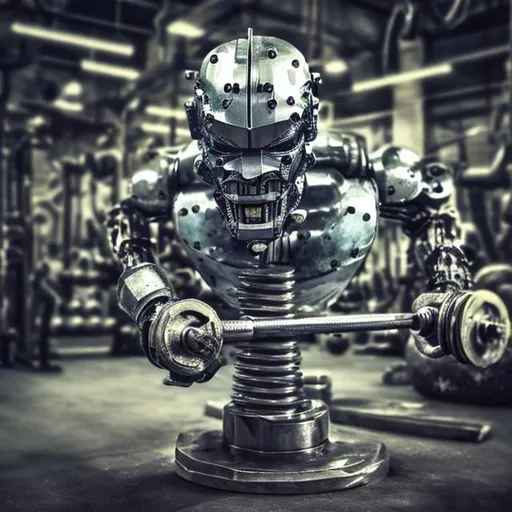 Prompt: drill bit, fitness, technology, machine, chrome, face, mechanic, robot