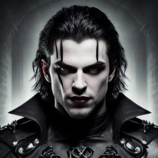 Prompt: Photorealistic Vampire Male with Shadows moving all around him, black eyes, Bloody Fangs, Violent, Sinister, Hyperrealistic, Midnight Lighting, Detailed Face, Detailed Hands, intricate details, Ultra Detailed, Lasombra, Tim Bradstreet, Obtenebration, Oubliette, Shround of Night, Dark Ages, Black Armor, Black Sword, Long Black Hair with detailed Shadows in it, Scary, horror