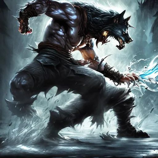 Prompt: splash art warewolf fighting lou kang from mortal kombat splash art
