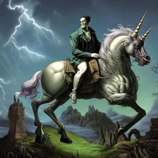 Prompt: Frankenstein on unicorn majestic 