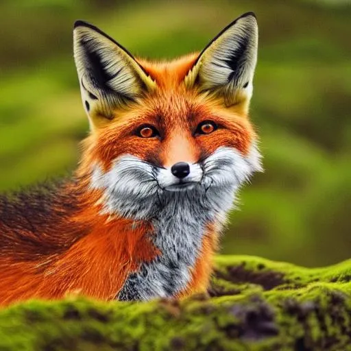 insanely detailed symmetrical fox, moss growing over... | OpenArt
