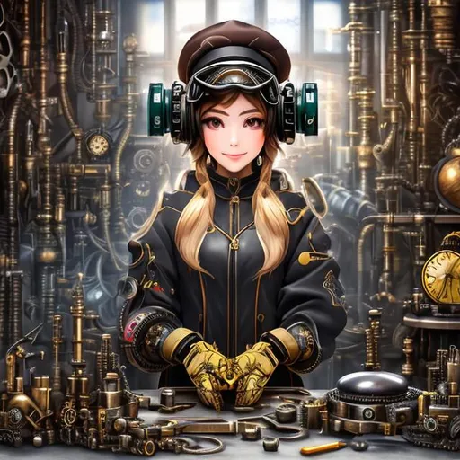 steampunk female wearing a black tophat, heavy makeup