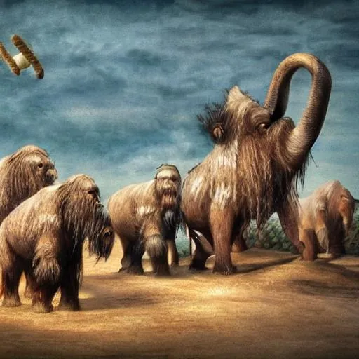Prompt: Woolly mammoths on noah's ark