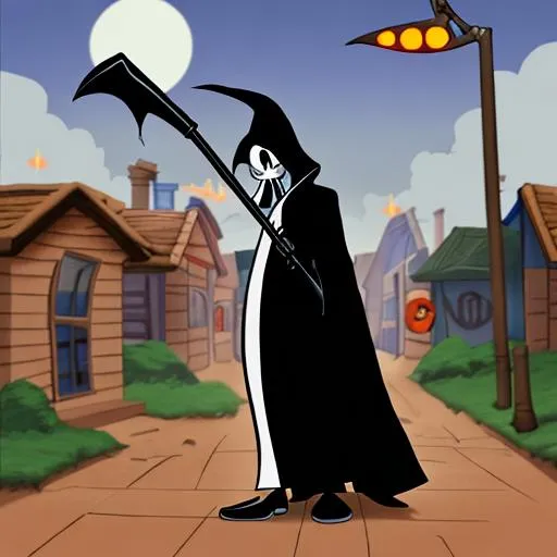 Prompt: Looney toons grim reaper comes to town 