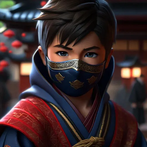 Prompt: Portrait of {Ninja kid Damien Wayne robin } in  {edo era Japan}, perfect composition, hyperrealistic, super detailed, 8k, high quality, trending art, trending on artstation, sharp focus, studio photo, intricate details, highly detailed,happy face, by greg rutkowski