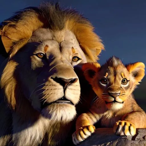 Prompt: A Lion and his Cub, Disney
