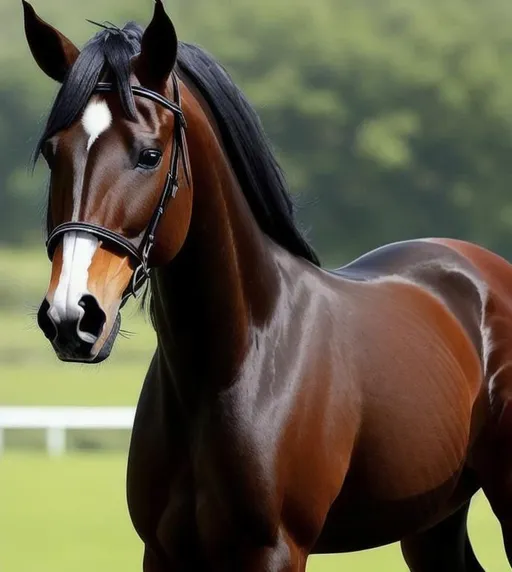 Prompt: a beautiful stuning bay horse, good proportion, perfect symetrical