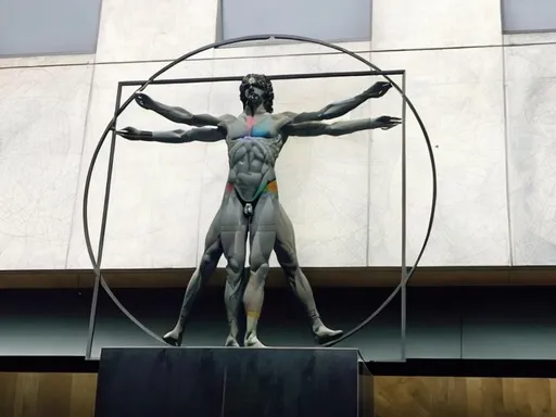 Prompt: vitruvian man da vinci prism spectrum colors



