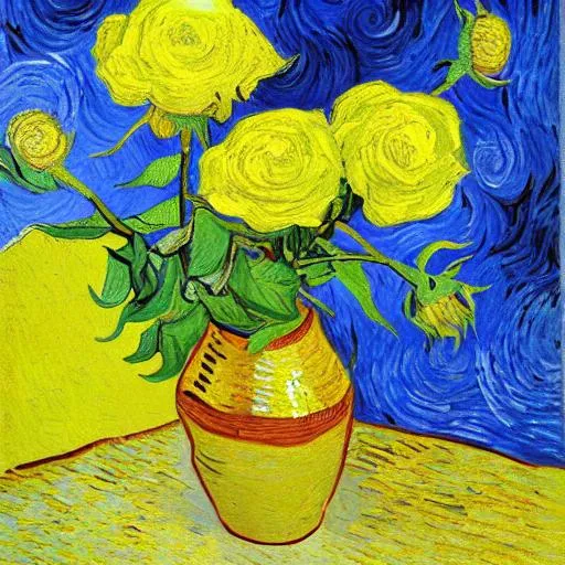 Prompt: van gogh style painting of yellow roses