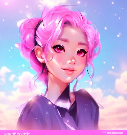 Prompt: a cute anime girl with pink hair in sam yang style