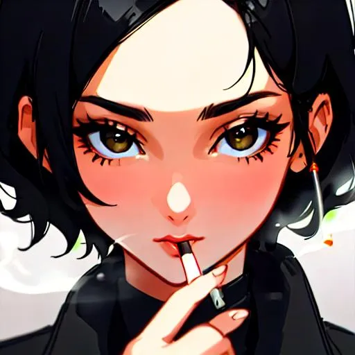 Prompt:  (female, short black hair) Smoking, 8k, UHD, Highly detailed, as a detective, close up