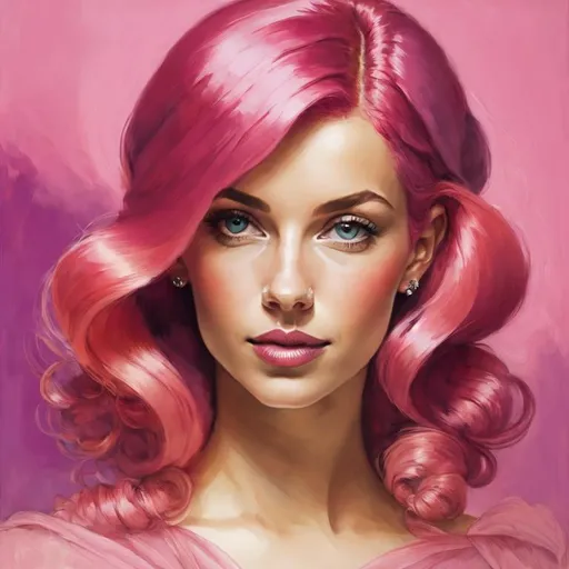 Prompt: a beautiful woman , hot pink hair