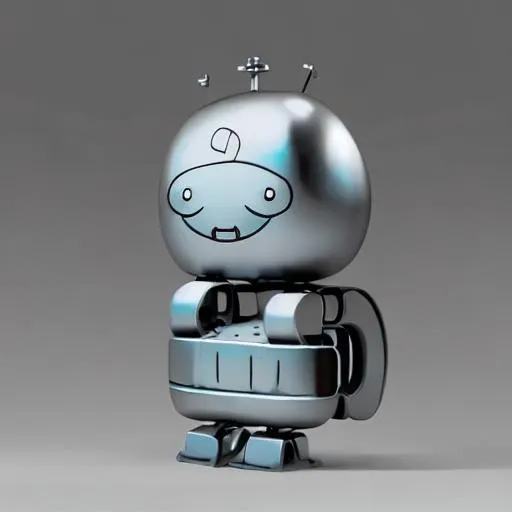 Prompt: cute steel toy with happy face, standing character, soft pastel colours, 3rd blender render, modular constructivism, pop surrealism, very detailed