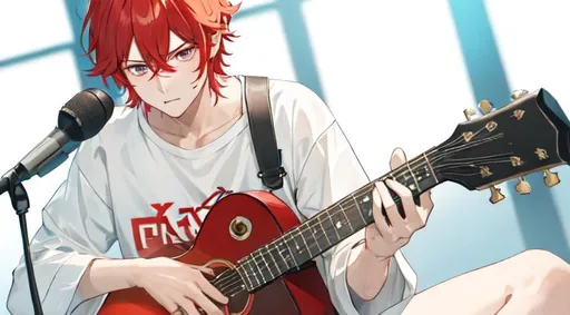 Ichigoame, anime, anime boys, bubbles, musical instrument, guitar, smoking