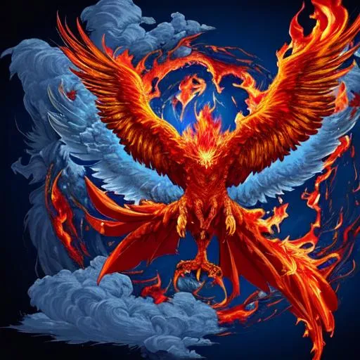 Prompt: Phoenix, giant bird, Angelic force, flames, magma, volcano, bleeding, blood, animalistic, demonic, draconic, ash