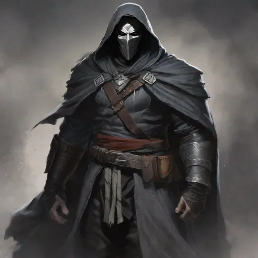 Prompt: Tall, Large, Lean, male, Solomon grundy built, black hair,  very dark grey scarred skin, covered in bandages, dark tattered cloth of a cleric of kelemvor that exposes his midriff,  mask with hood that covers his face, massive brand wrapping around the right arm,  Dungeons and Dragons 5th Edition, Path of the Zealot Barbarian, Undying Warlock, 20 Strength, 18 Constitution, Equip him with a very large axe.