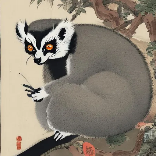 Prompt: "Lemur as Yōkai, Japanese painting, 1800"