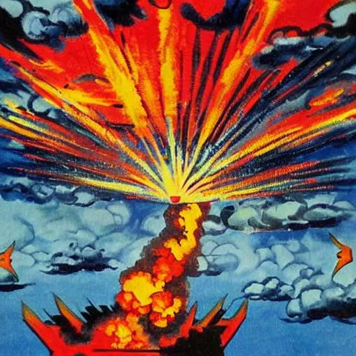 Prompt: atomic bomb going to china in a paint style