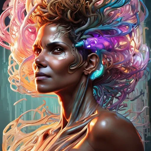 Prompt: "hyperdetailed portrait of halle berry as delirium of the endless, colourful make up, the sandman, made by caravaggio stanley artgerm lau wlop rossdraws artstation cgsociety concept art cgsociety octane render"