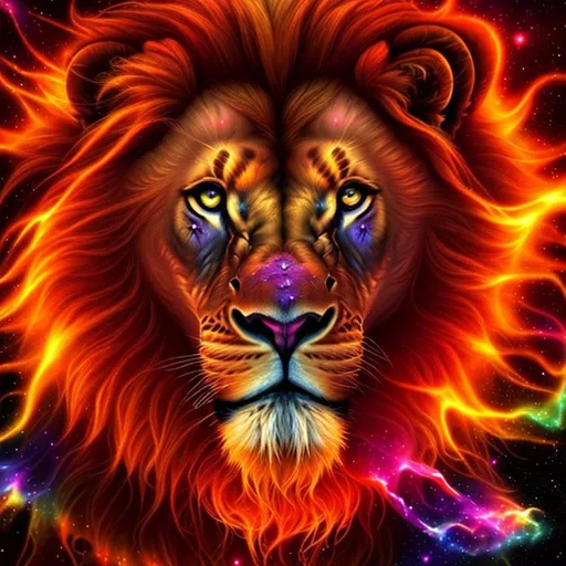 Prompt: Cosmic Epic Beautiful Nebula (Majestic benevolent {African}Lion liquid light}), hyper realistic,  expansive psychedelic background, hyper realistic, 8K --s99500
