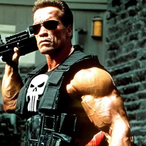 Prompt: Arnold Schwarzenegger as the Punisher