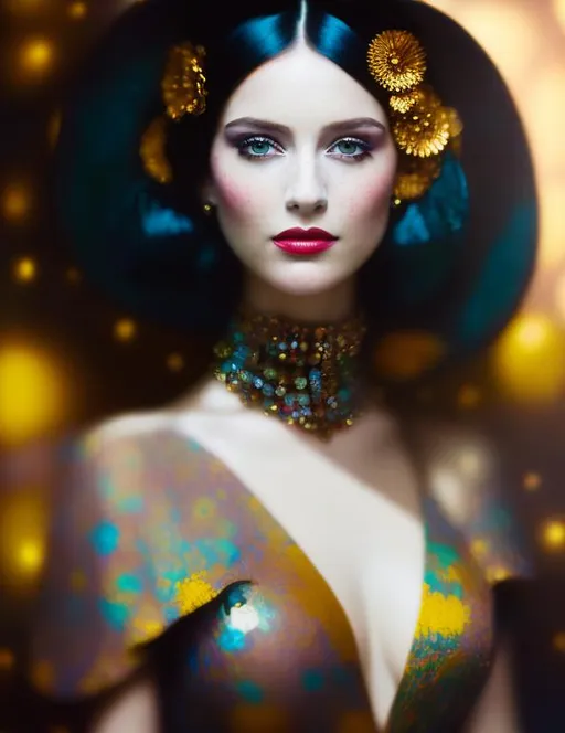 Prompt:  Full Length Portrait Of A beautiful Woman In Spots by Tom Bagshaw, Picasso, Kusama, Mucha