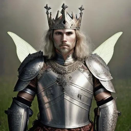 Prompt: Portrait of a fairy warrior king in full armor and ready for battle
