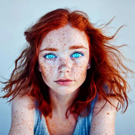 Prompt: detailed portait of a 40 year old irish red head female with blue eyes and freckles