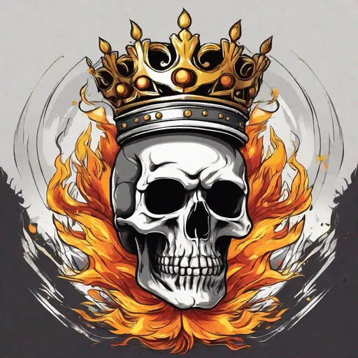 Prompt: Flaming skull wearing a crown, anime style, flag