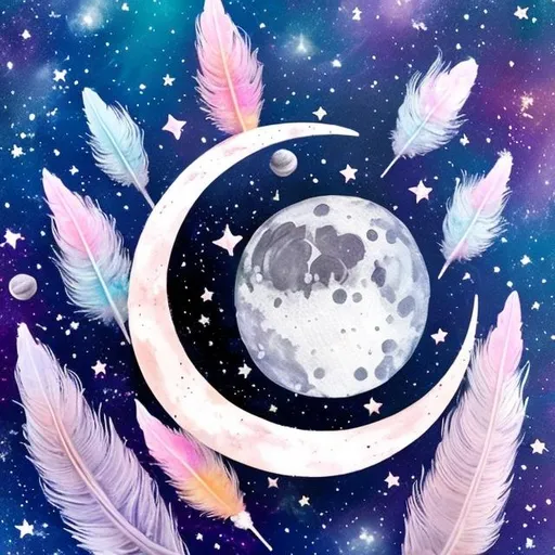 Prompt: space moon with soft feathers and a fun twirl 