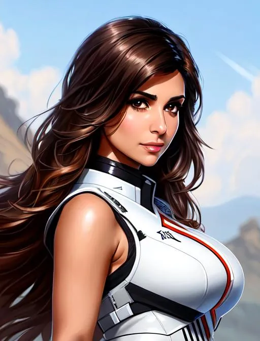 Prompt:  mix of Mia Khalifa and Lacey Chabert in sword fight, pet dragon, sleeveless, brown hair, brown eyes, battlefield, ethereal, white mech suit, jewelry set balayage wild hair, royal vibe, highly detailed, digital painting, Trending on artstation , HD quality, tan skin,artgerm,  by Ilya Kuvshinov 