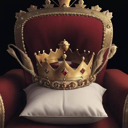 Prompt: Simple portrait of a king's crown laying on a pillow, 4K resolution