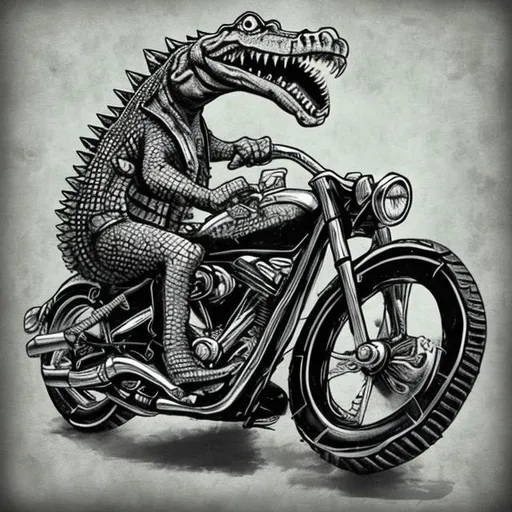 Prompt: ROCK AND ROLL CROCODILE BIKER 