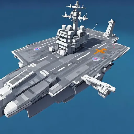 Prompt: Small aircraft carrier space ship in the style of the blocky video game "Starbase"
