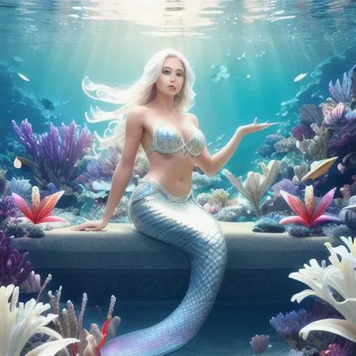 Prompt: Cinematic, 8k, unreal, Portrait of a mermaid, underwater, white lilies, shells, mirror, marvel comics, intricate, highly detailed, smooth, artstation, digital illustration by iiearwork