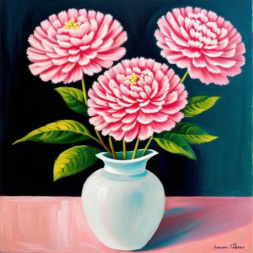 Prompt: carnation flower in pink vase