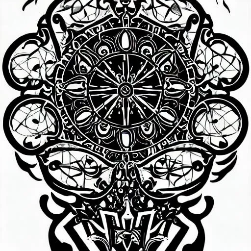 Prompt:  cyber sigilism tattoo design non colour with cathedral, victorian style on paper