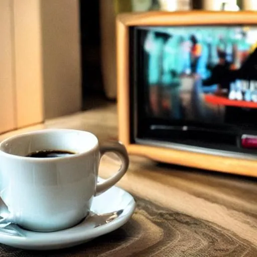 Prompt: coffee and tv.
