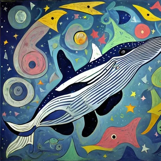 Prompt: whale space stars picasso
