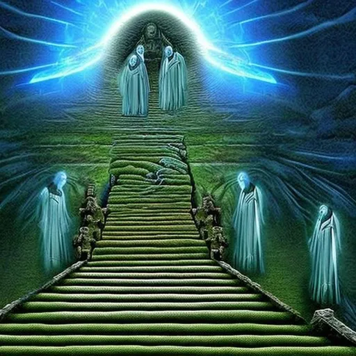 Prompt: holy matrix spirit apparition landscape stairway to heaven