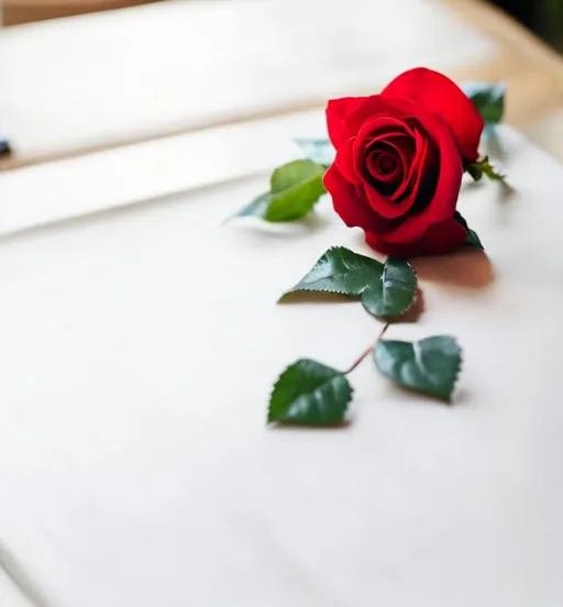 Prompt: Red rose on table 