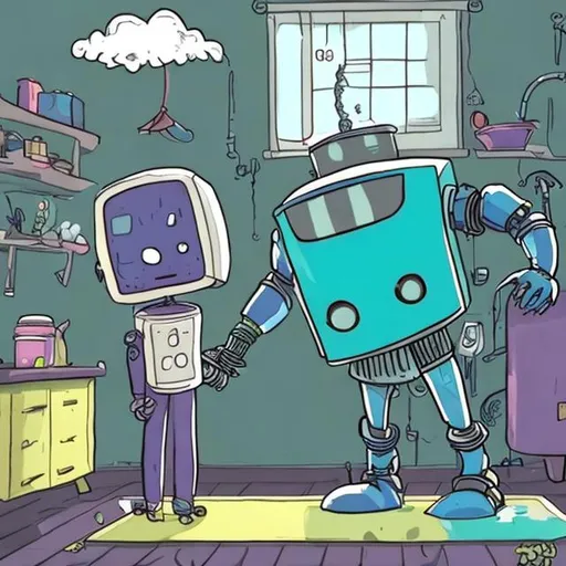 Prompt: A imaginary robot that is made top do house hold chores
