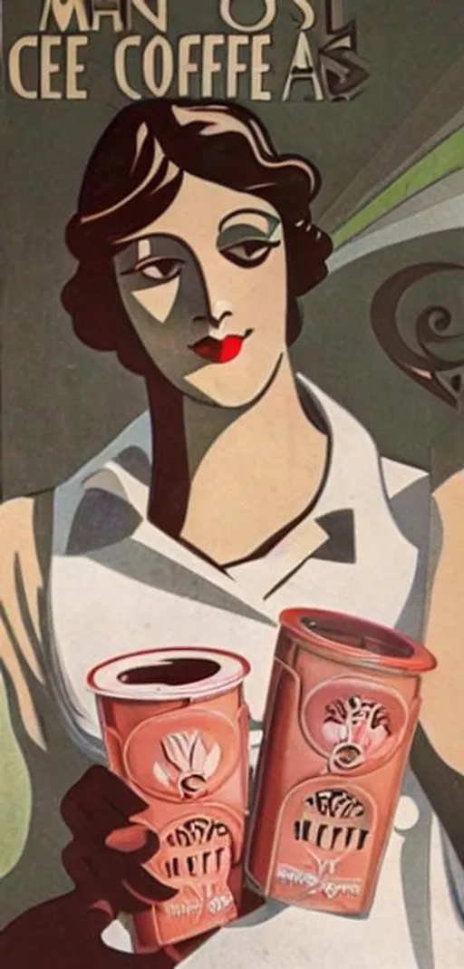 Prompt: Art deco, art nouveau, man, art nouveau coffee ad