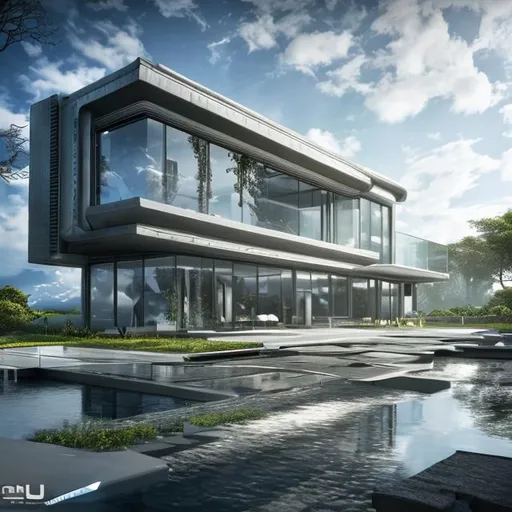 Prompt: Create a futuristic, ultra modern house, with floor to ceiling windows. science fiction scene.  Professional Photo Realistic Image, hyper detailed, intricately detailed, intricate detail, 8k resolution, masterpiece, splash arts, ultra details Ultra realistic, hi res, UHD, 64k, HDR.