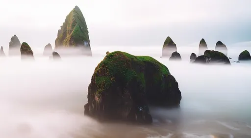 Prompt: eyes, 8k, Cannon Beach Oregon, front, full body, Epic action pose, epic Instagram, solar, psychedelic, fog, dusk, Twilight, hyperdetailed, intricately detailed, hyper-realistic, fantastical, intricate detail, WIDESCREEN, complementary colors, concept art, masterpiece, NEON oil painting, heavy strokes, splash arts